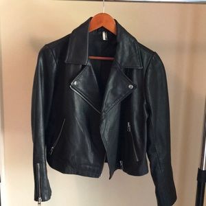 Topshop Genuine Leather Moto Jacket - US 8